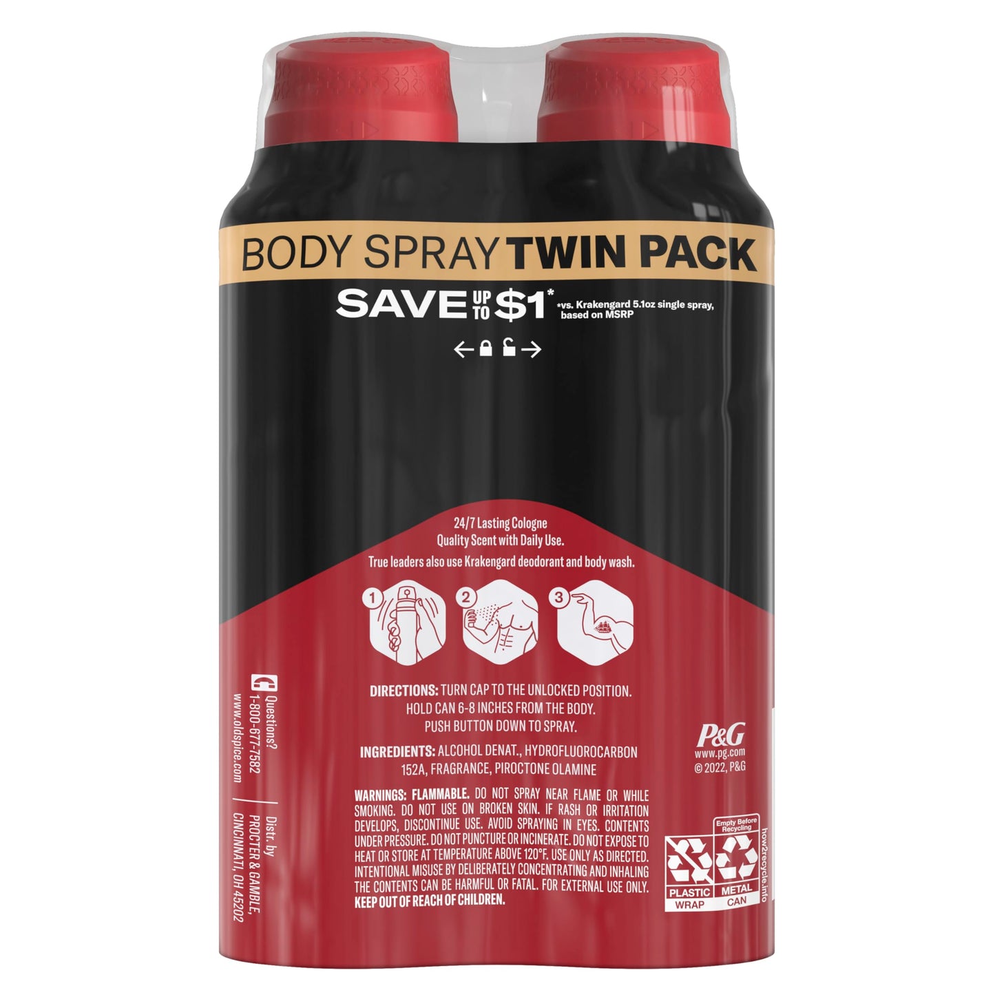 Old Spice Aluminum Free Body Spray for Men, Krakengard, 5.1 Oz (Pack of 4)