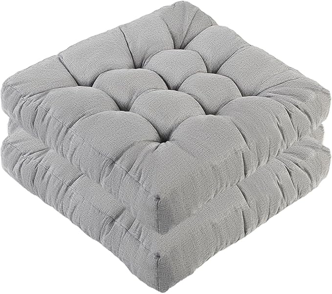 LYLNBYWK Meditation Floor Cushions Set of 2, Thickened Floor Pillow for Adults, Large Square Pillows Seat Cushion for Tatami Living Room Yoga, Memory Sponge Block Added, 22x22 Inch, Grey