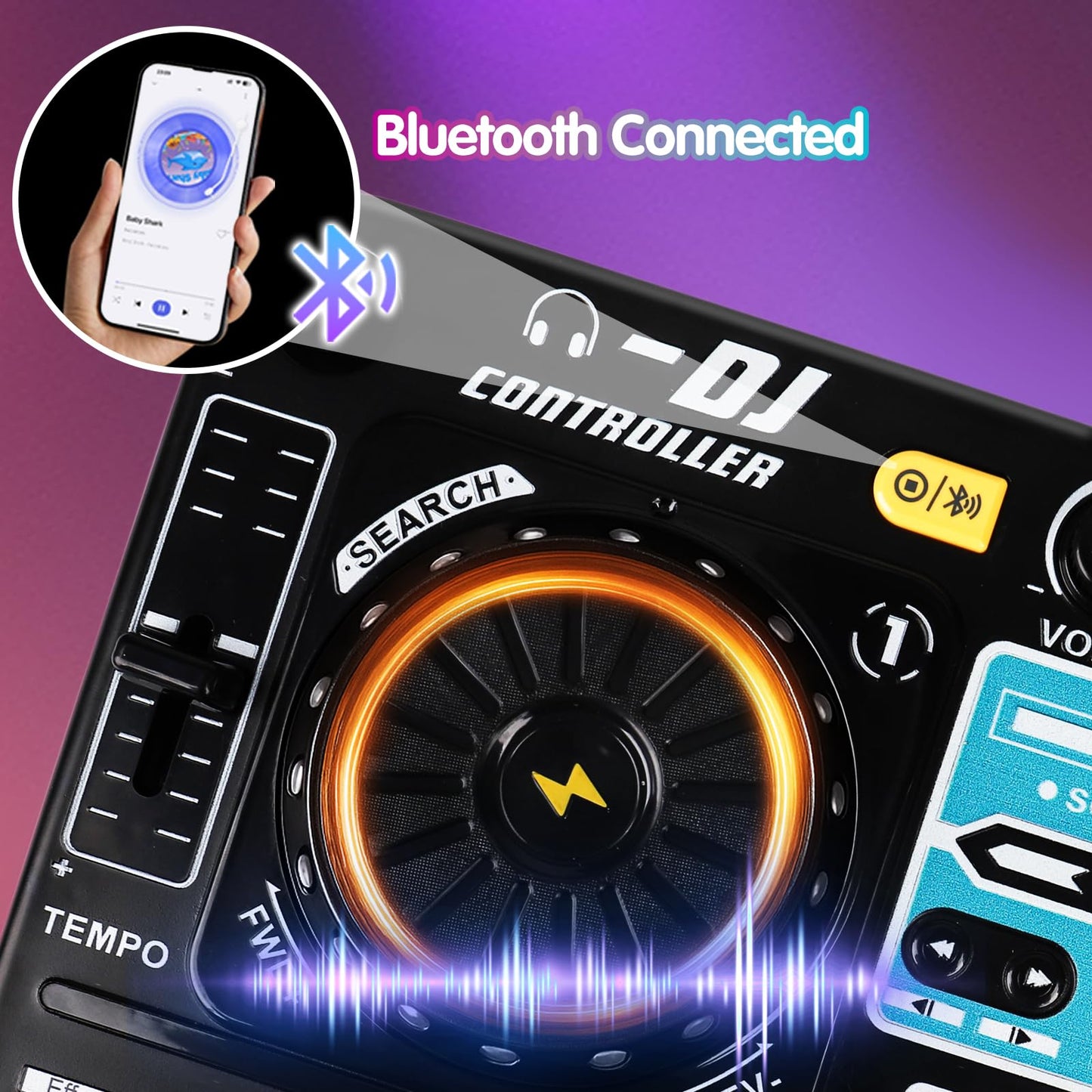 Kids DJ Mixer Controller Table Musical Toy Electronic Bluetooth Toy with LED Lights Sound Effect Microphone Piano DJ Board Key Musical Instruments Birthday Gift Toys for 3 4 5 6 7 Year Old Boy Girl