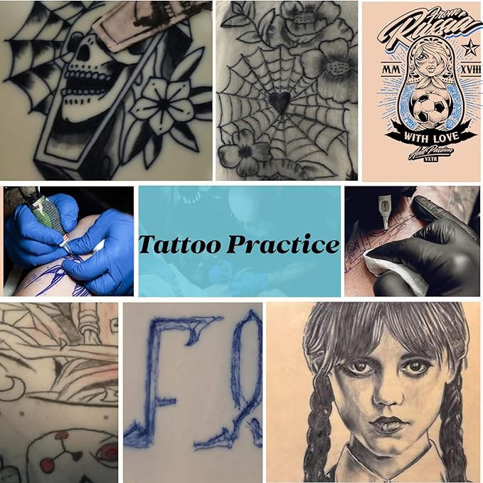 5Pcs Tattoo Practice Skin - Worldget 7.4"x5.6" Fake Skin for Tattooing, Double Sided Silicone Tattoo Skin for Beginners and Artists, Tattoo Supplies Kit