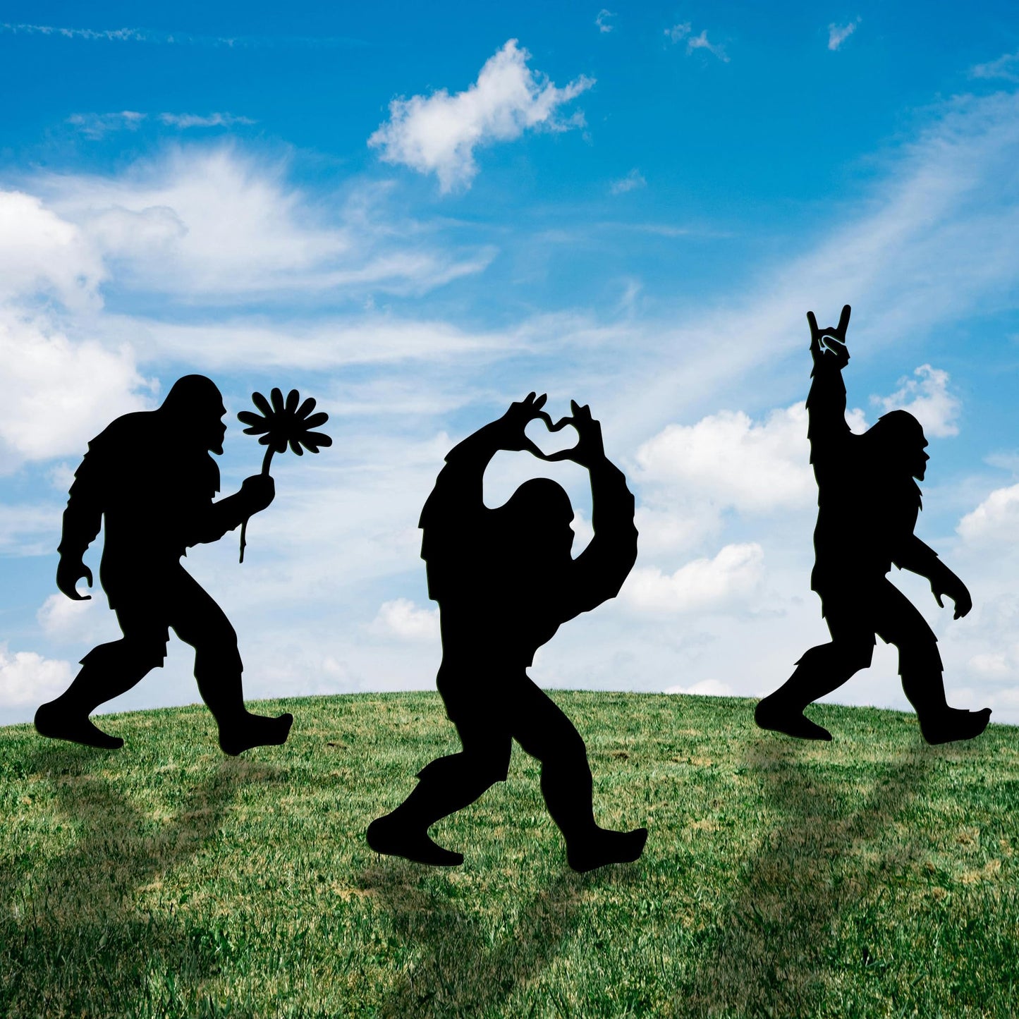 Rajukit Metal Bigfoot Yard Decor - Standout Sasquatch Outdoor Silhouette – Eye-Catching Metal Bigfoot Garden Stakes, Perfect for Garden, Patio, Lawn Decoration(Set of 3)