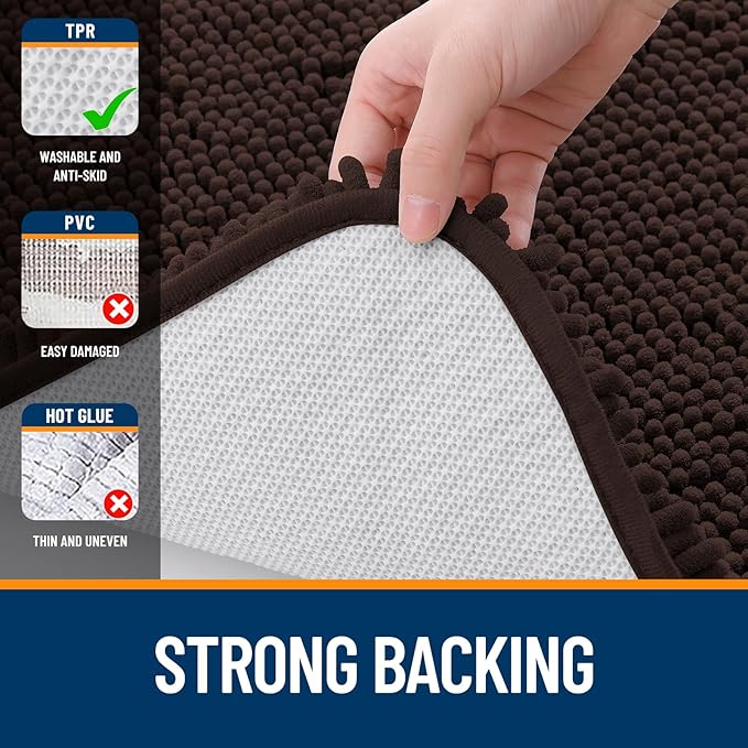 OLANLY Bathroom Rugs 70x46, Extra Soft Absorbent Chenille Bath Rugs, Rubber Backing Quick Dry, Machine Washable Bath Mats for Bathroom Floor, Tub and Shower, Home Decor Accessories, Brown