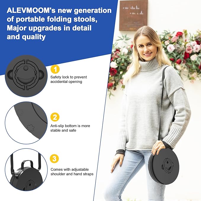 ALEVMOOM Upgraded 18.1" XL Collapsible Stool with Cushion, Portable Folding Stools for Adults Capacity 800lbs, Lightweight Telescoping Stool for Camping Travel Fishing Hiking