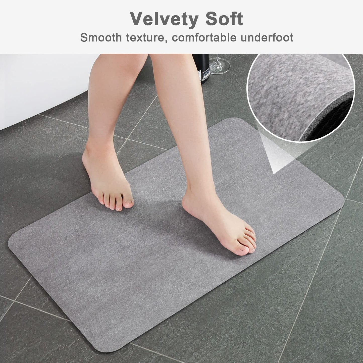Stiio Bath Mat for Bathroom, Flat Bath Rug Super Absorbent Quick Dry, Non Slip Thin Bathroom Mats Fit Under Door, Easy Clean Washable Shower Mat Carpet for Kitchen, Bathtub, Sink, Grey 15x23 inches