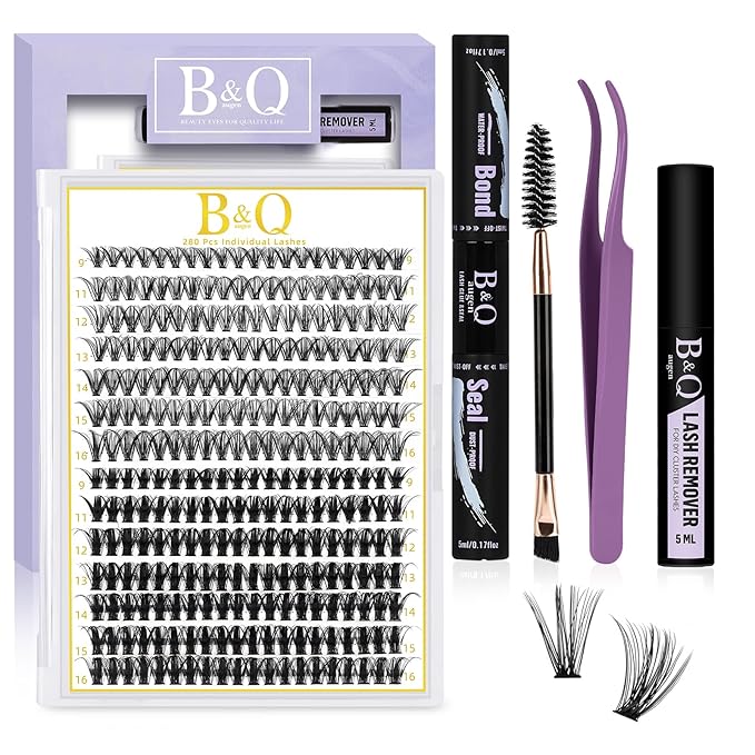 B&Q Lash Clusters Kit 280PCS Eyelash Clusters Kit,30D 50D C 9-16MIX Individual Lash Comfortable Eyelash Extension Set, Classic Look with Bond and Seal Waterproof, Remover DIY at Home(Set,30D+50D-C)