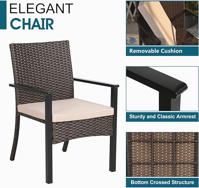 MFSTUDIO Wicker Patio Chairs Set of 4, Outdoor Furniture Dining Chairs, Extra-Wide Patio Chair Set with Zipper Cushions, Rattan Outdoor Chair Sets of 4, Deck, Porch