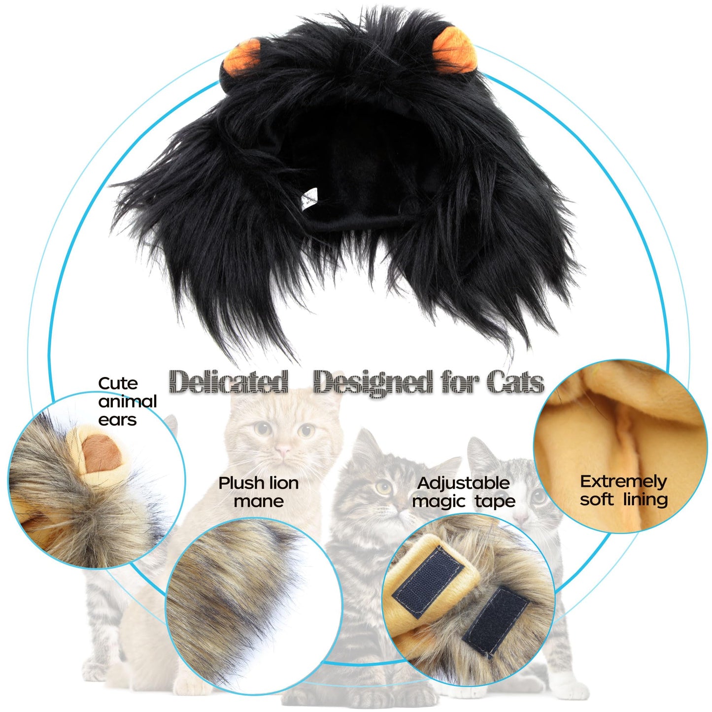 PenVinoo Lion Mane Wig for Cat,Dog and Cat Costume,Funny Pet Cat Costumes for Halloween Christmas, Parties, Photo Shoots (Size M, Melange Brown)
