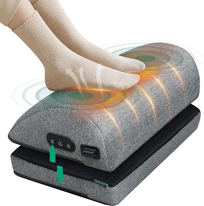 Snailax Heated Foot Rest Under Desk at Work, Desk Foot Stool with Heat & Vibration Massage, Adjustable Height, 2 Heat Leve...