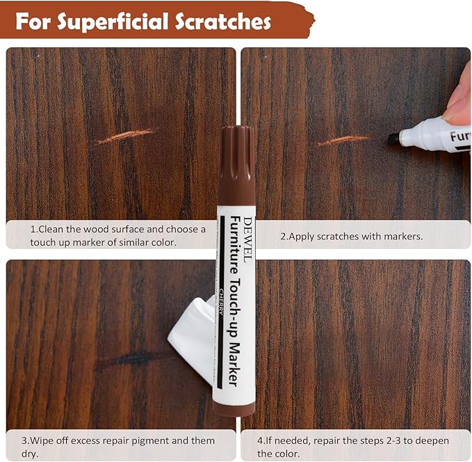 DEWEL Wood Furniture Repair Kit, Wood Floor Scratch Repair Kit, Upgrade 12 Colors Furniture Touch Up Markers and Fillers for Stains, Scratches, Floors, Tables, Bedposts