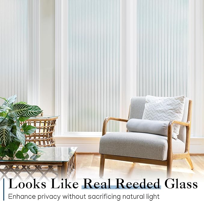 Haton Reeded Glass Window Privacy Film, Frosted Glass Window Film, Static Cling UV Blocking Stickers, Decorative Removable Cover for Bathroom Door Office, Non Adhesive 23.6" x 78.7"