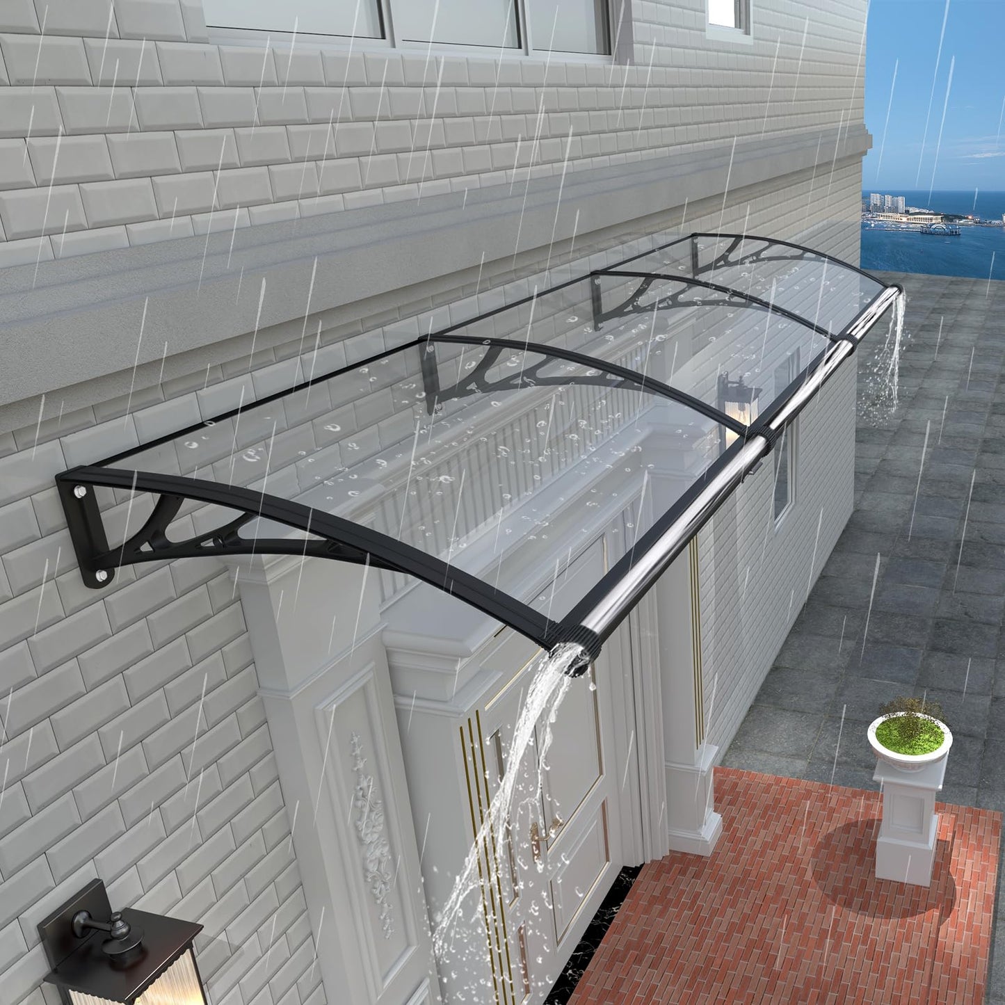 Awning for Door Entrance,40x60 inch Awnings for Doors with Separate Drainage,Front Door Awning Exterior,Polycarbonate UV, Rain, and Snow Protection for Porch,Patio,Window,Deck