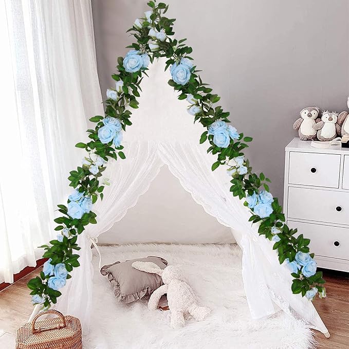 U'Artlines 5 Pack Artificial Blue Rose Vines Floral Garlands Total 32.5 Ft Fake Vine Silk Flower Garland for Indoor Outdoor Home Wedding Arch Garden Wall Decoration
