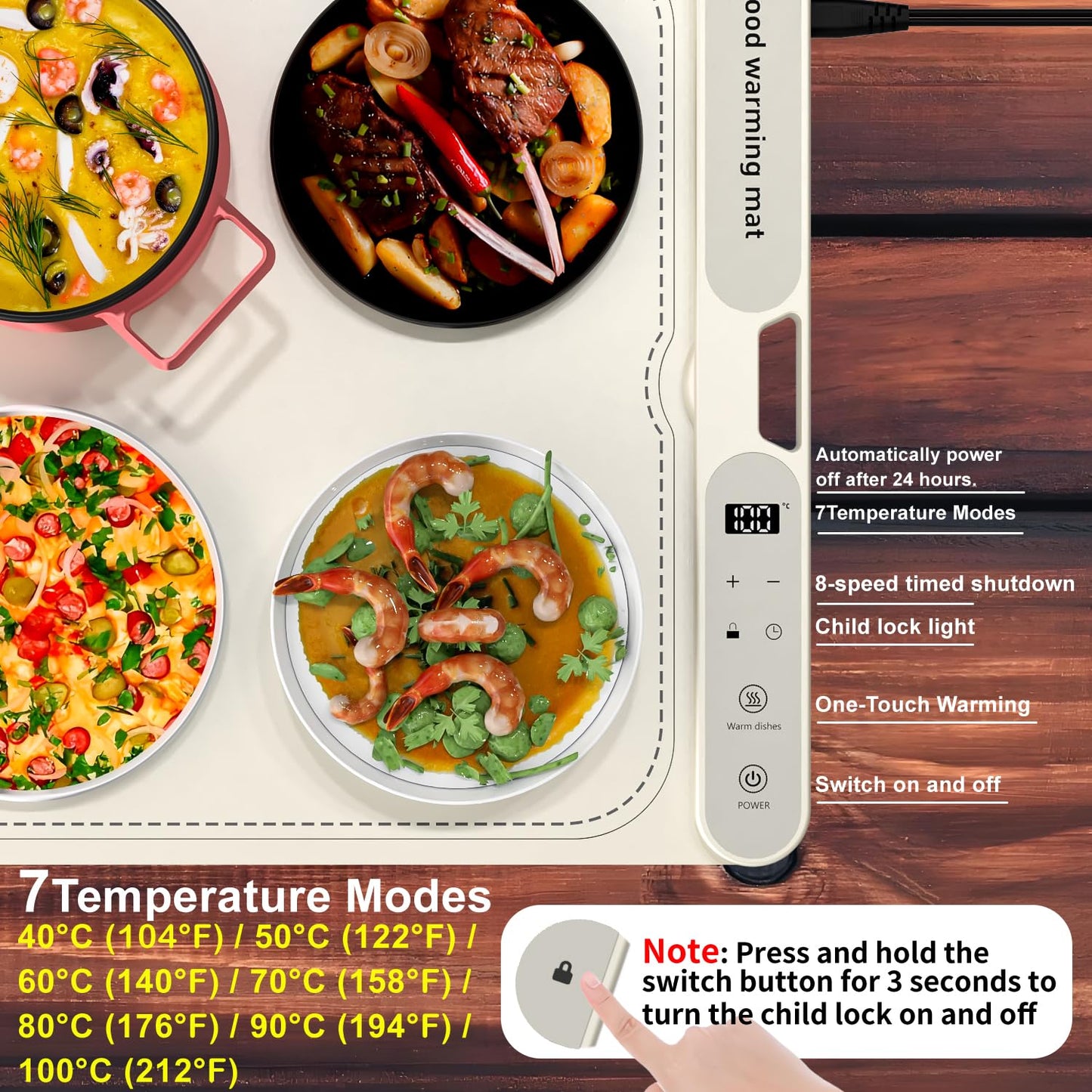 Warming Mat for Food - Electric Warming Tray, XL(32"x15") Food Warmer Mat with Fast Full Surface Heating, Silicone Heating Mat for Party Buffet, Great Gift for Women, Hosts, New Homeowners (Beige)