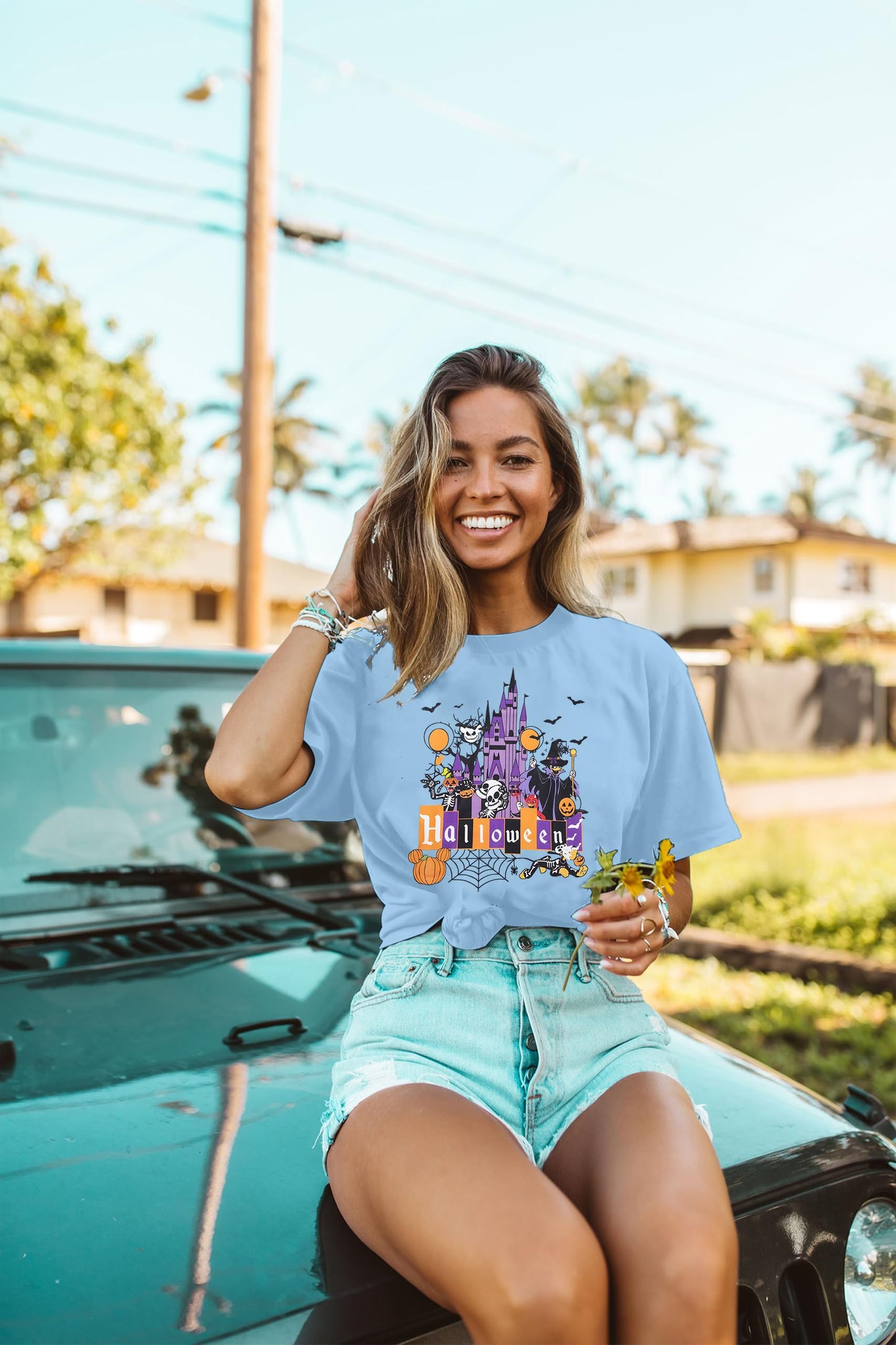 Halloween Ghost Shirts: Magic Kingdom Shirt Women Funny Magic Castle T Shirt Spooky Season Halloween Short Sleeve Tees Blue