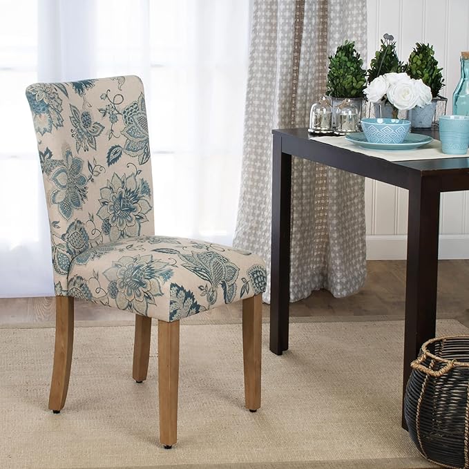 HomePop Parsons Classic Upholstered Accent Dining Chair, Set of 2, Blue Jacobean