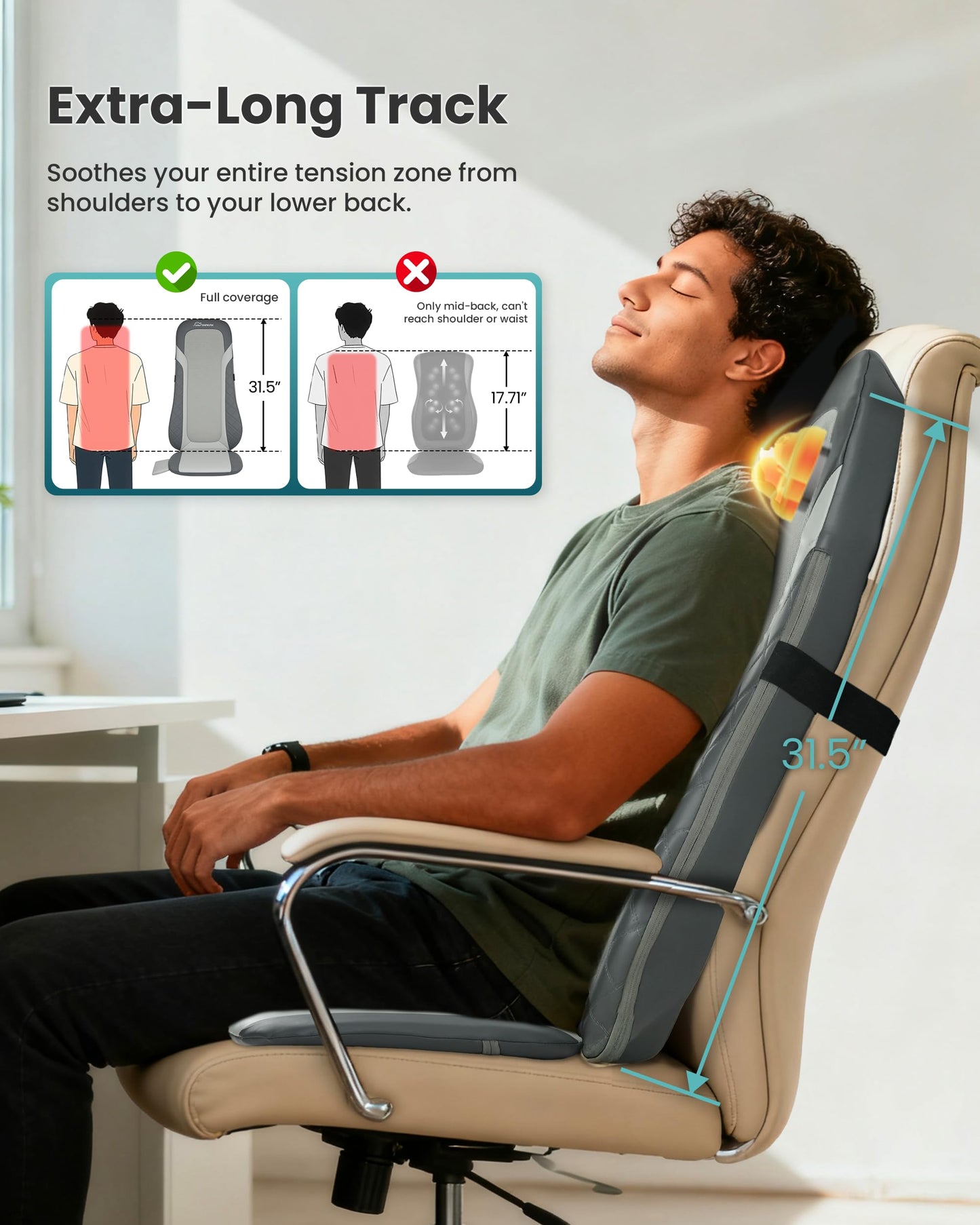 Shiatsu Back Massager with Heat,Full Back Massager for Pain Relief Deep Tissue,Longer Massage Chair Pad,Back Kneading Shiatsu or Rolling Massage for Chair, Fathers Day Dad Gifts for Men Husband
