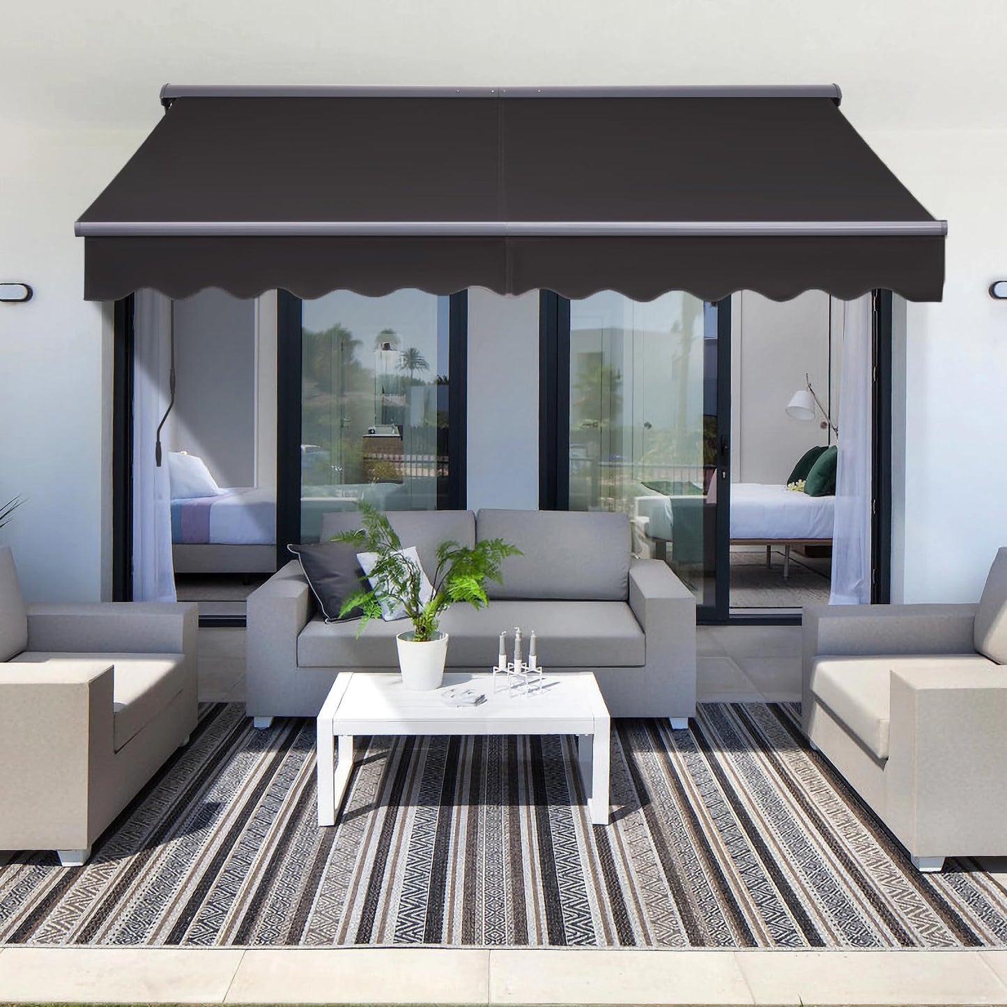 Adjustable Retractable Awnings for Patio Manual Crank Handle Sunshade Shelter with Protective Fabric Cover - Stylish, Durable, UV and Weather Resistant (Black, 10 × 8 FT)