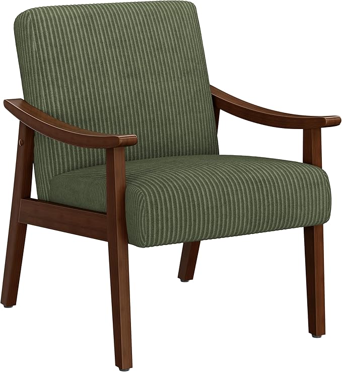 Yaheetech Corduroy Accent Chair, Mid-Century Modern Armchair with Solid Wood Legs, Reading Leisure Chair with High Back fo...