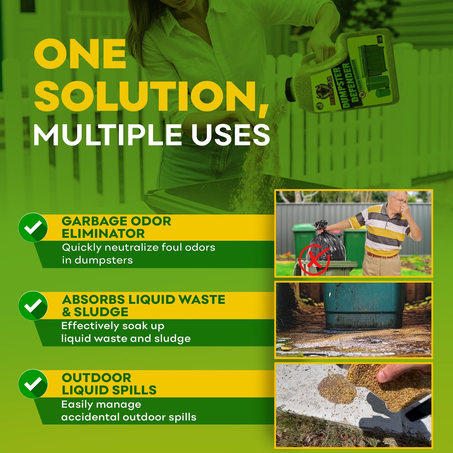 BEEST Dumpster Defender - 1.5lbs Outdoor Trash Can Deodorizer & Liquid Waste Absorber (Made in USA) Biodegradable Trash Can Odor Eliminator - Powerful Garbage Deodorizer for Always-Fresh Bins - 7 Cups