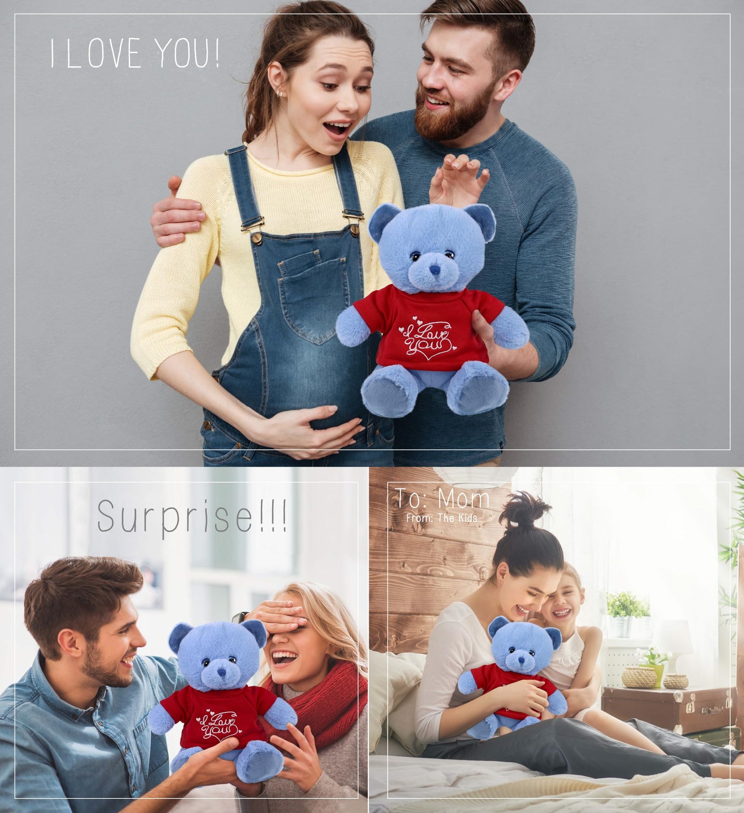 DolliBu I Love You Super Soft Baby Blue Bear Plush- Cute Stuffed Blue Bear Animal with Red Shirt for Valentine, Anniversary, Romantic Date, Boyfriend, or Girlfriend Gift - 8 inches