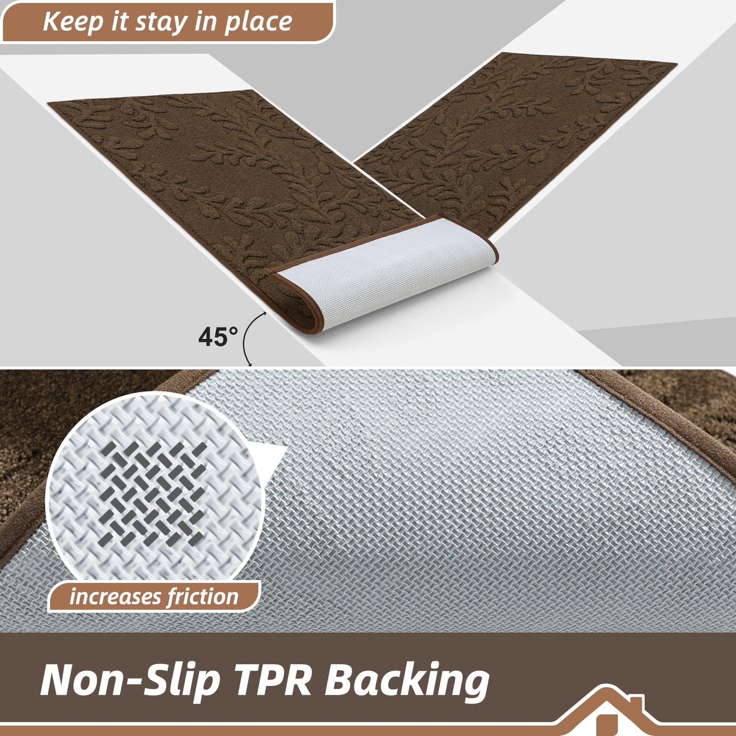 BEQHAUSE Door Mats 32”x48”, Dirt Trapper Doormats Indoor, Non-Slip Washable Entryway Rugs, Super Absorbent Welcome Mat for Front Door, Muddy Shoes & Paws, Brown