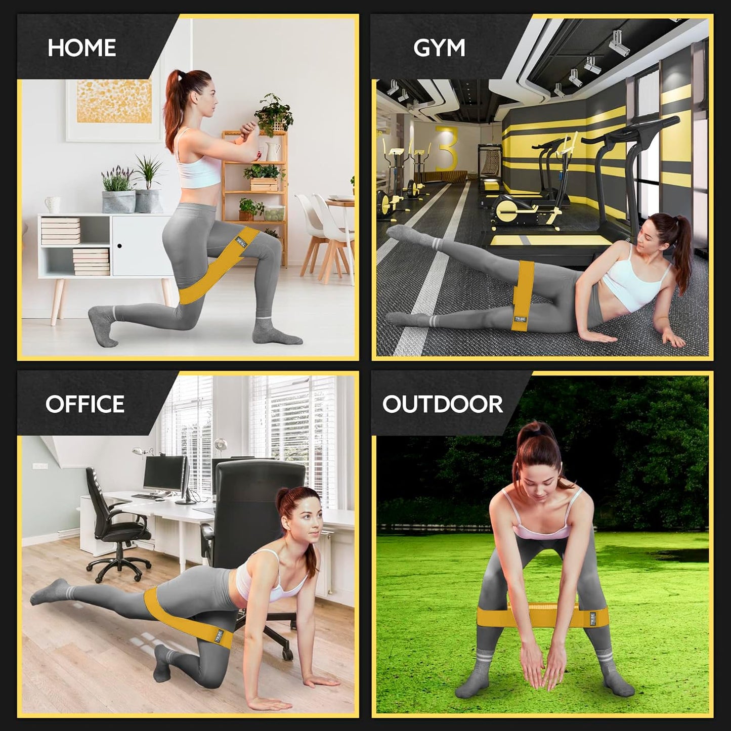 Tribe Lifting Fabric Resistance Bands for Exercise - Hip Bands for Working Out Legs, Glutes, Knees and Thighs for Men and Women - Cloth Circle Booty Bands for Physical Therapy (Yellow)