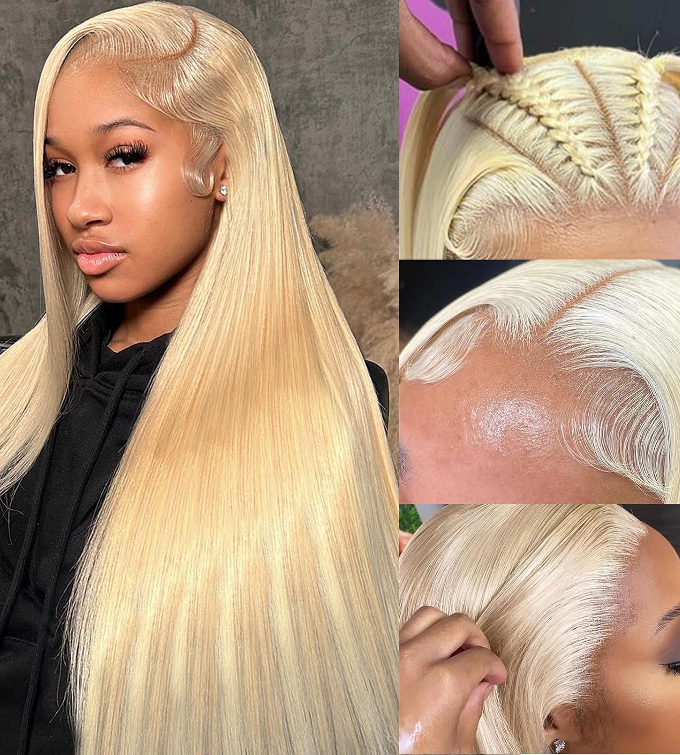 Peenoll Blonde 613 Straight Human Hair Lace Frontal Closure Wig Glueless Wigs Human Hair Pre Plucked Pre Cut Lace Closure Gluele