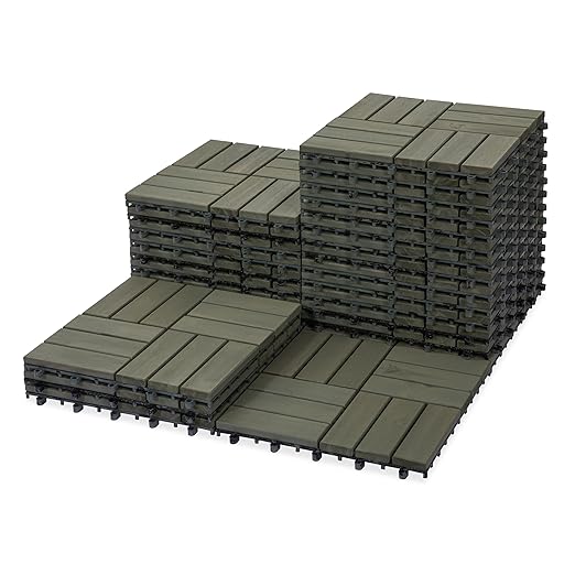 VICTORY RELAX Acacia Wood Decking Tiles 27PCS - Easy Snap Interlocking Deck Tiles for Patio Poolside Balcony Decor - All Weather Waterproof Flooring for Indoor & Outdoor (Round Joints)
