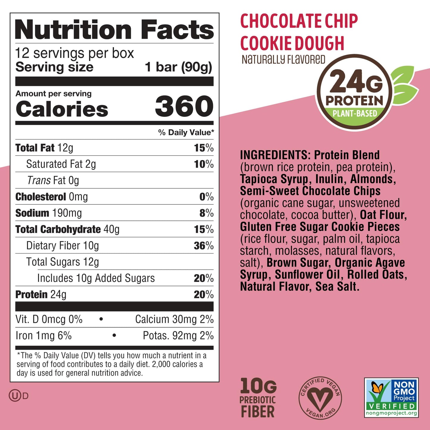 Lenny & Larry's Cookie-fied BIG BAR – Chocolate Chip Cookie Dough Vegan Protein Bars 12x90g – Healthy Snacks, 24g Plant Protein & 10g Prebiotic Fiber – Gluten free Power Bar, Keto Friendly & Vegan