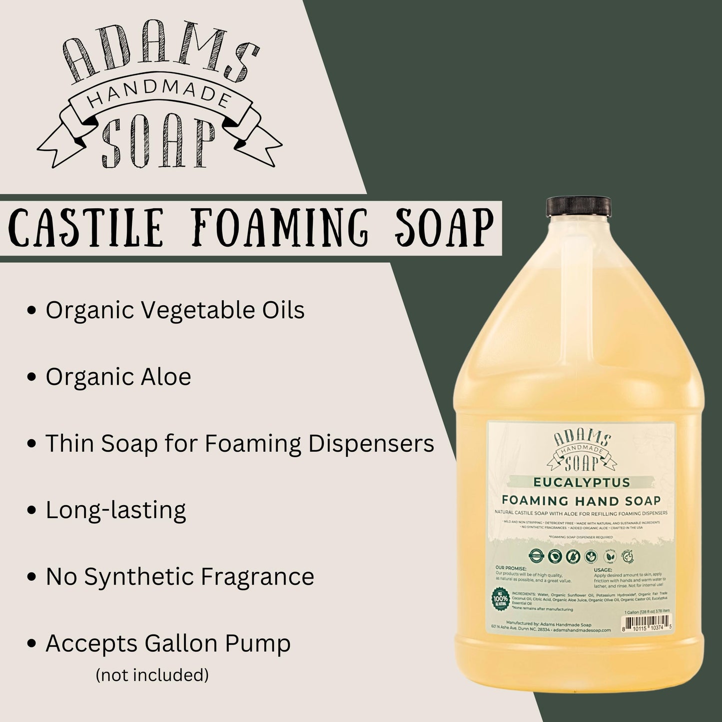 Adams Handmade Soap Liquid Foaming Soap 1 Gal - Eucalyptus (Pack of 4)