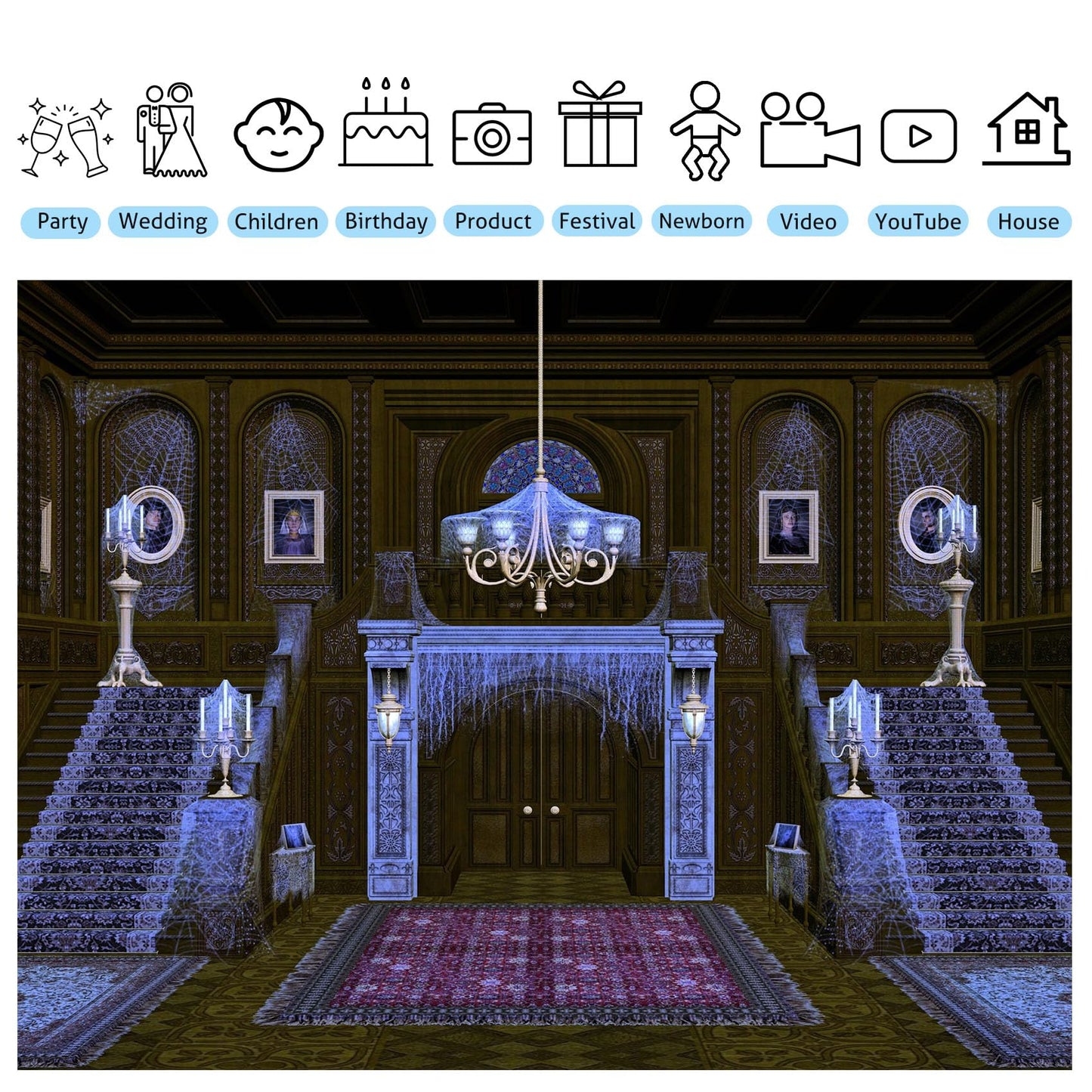 Fmarui Haunted Mansion Backdrop 7x5ft,Spooky and Deserted House Backgrounds Halloween Party Decoration Banner Halloween Photo Booth Backdrop for Kids Adults