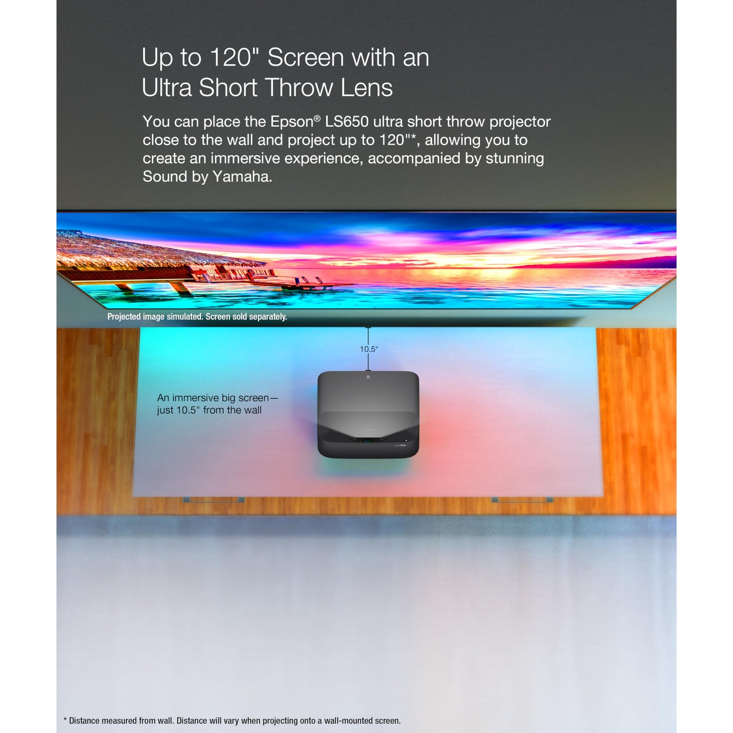 Epson EpiqVision LS650 Ultra Short Throw 3-Chip 3LCD Smart Streaming Laser Projector - 4K PRO-UHD - HDR - 3,600 Lumens - up to 120" - Setting Assistant - Android TV - Sound by Yamaha - Black