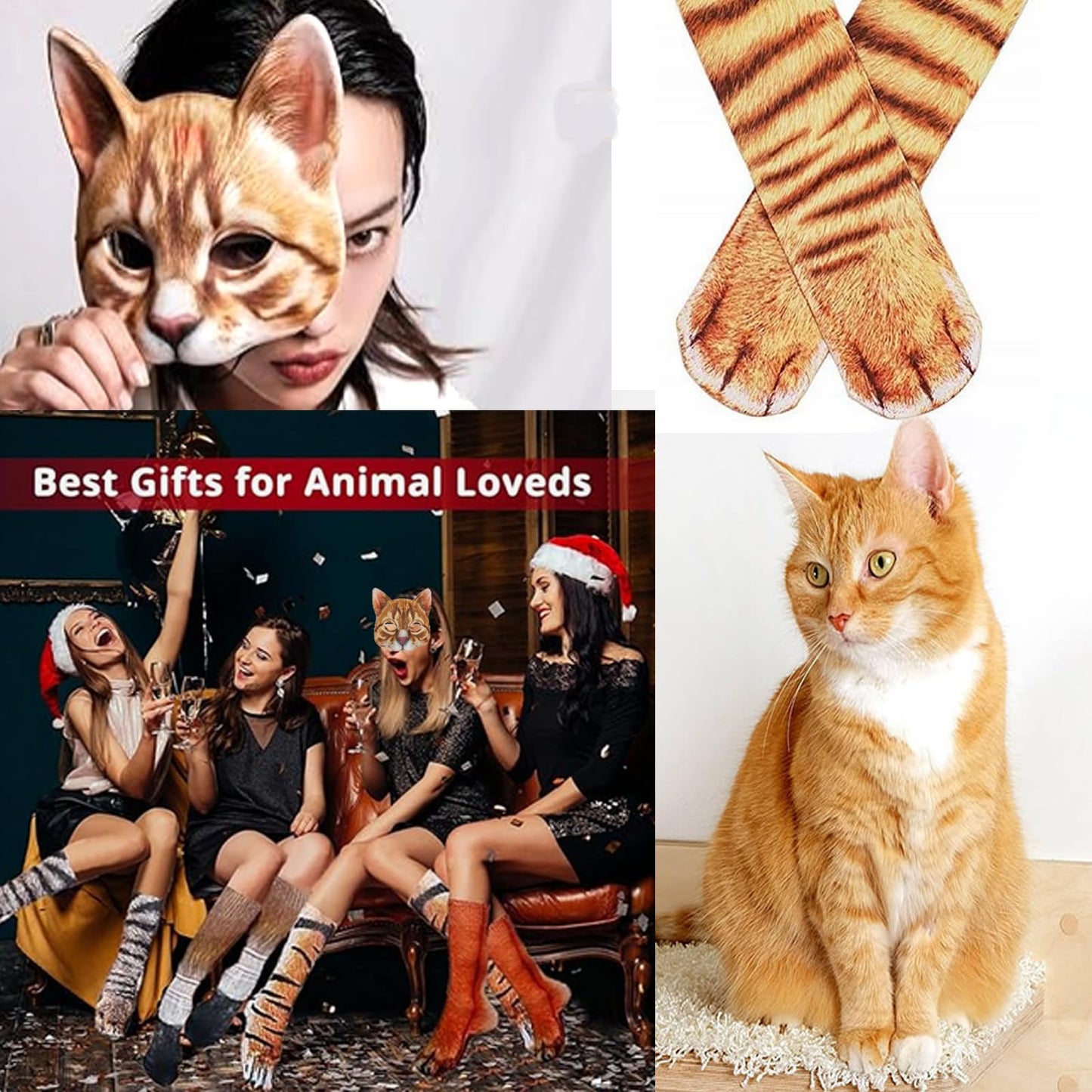 Valpeak 3D Cat Mask, Cat Headband, and Funny Cat Socks with cat Tails (Orange cat three-piece)
