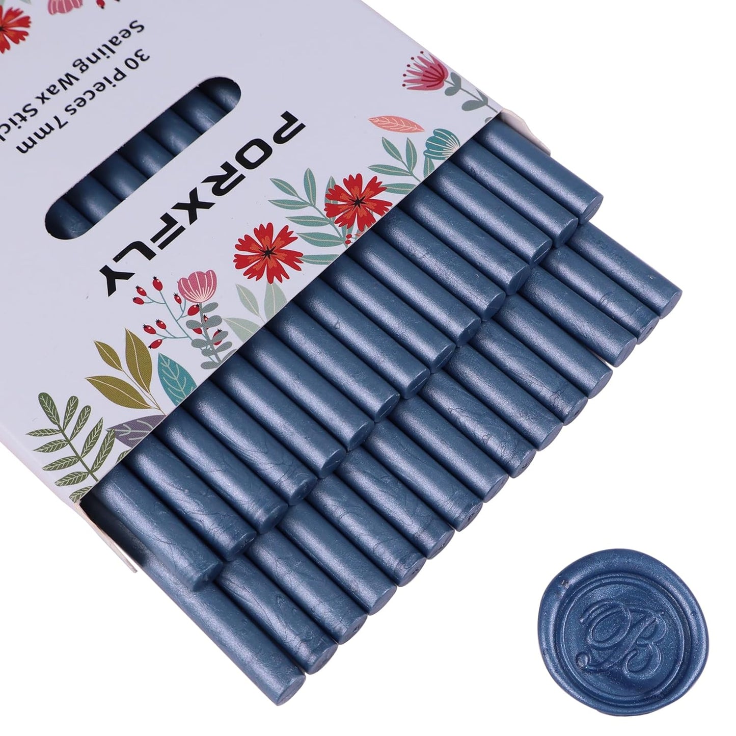 30 Pieces 7mm Sealing Wax Sticks for Glue Gun,PORXFLY Mini Wax Seal Sticks Great for Seals Stamp,Cards Envelopes,Wedding Invitations,Gift Wrapping,Wine Packages (Dark Blue)