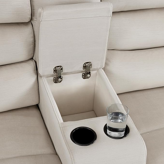 MCombo 73.8'' Wall Hugger Power Loveseat Recliner, Reclining Loveseat with Console, Adjustable Headrest, USB Charge Ports, Cup Holders, for Living Room, RVs, Small Spaces, Fabric ST258M2 (Beige)