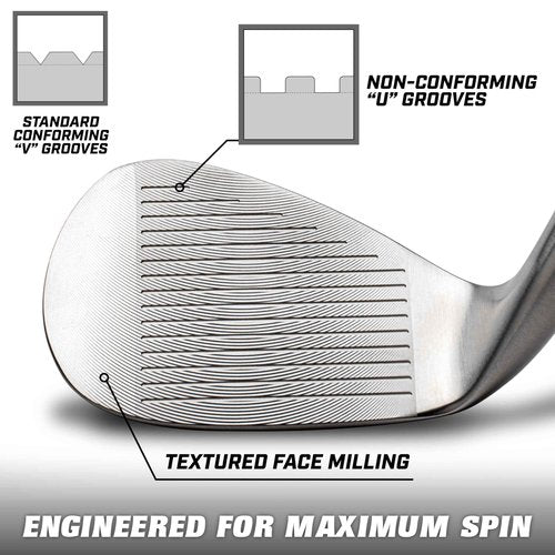 GoSports Illegal Max Spin Golf Wedge Set - Men's Right Handed Sand, Lob, Gap Wedge, Brushed Stainless