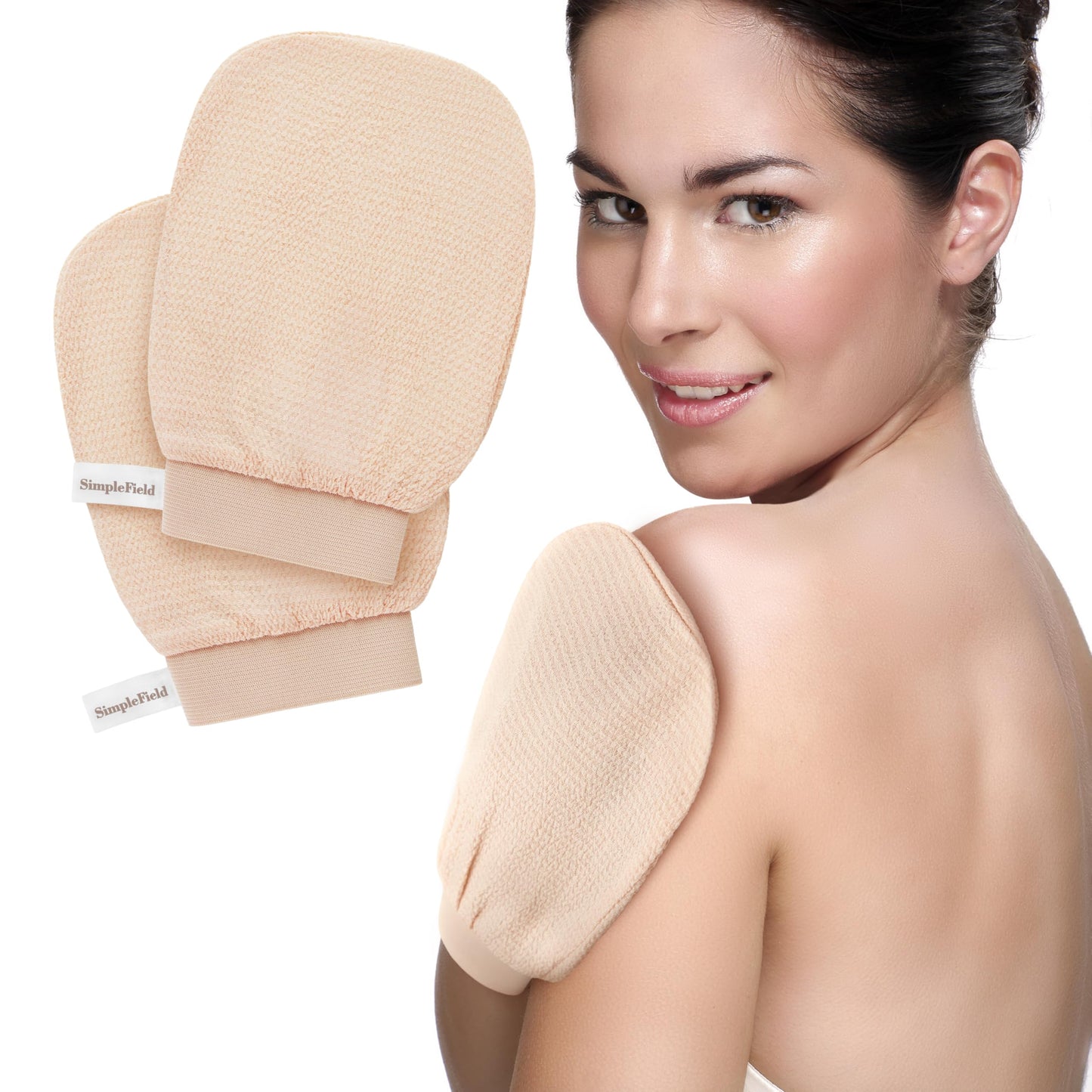 SimpleField Korean Exfoliating Mitt for Remove Dead Skin. 2 Pack 100% Viscose Kessa Deep Exfoliating Gloves for Body Scrub, Kera