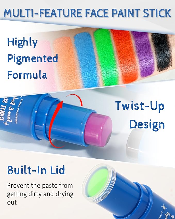 Green Face Paint Stick, Waterproof Highly Pigmented Glow in the Dark Body Paint, Green Eye Black Baseball Painting Stick, Body Painting for Patrick’s Day SFX Cosplay Halloween Makeup-05