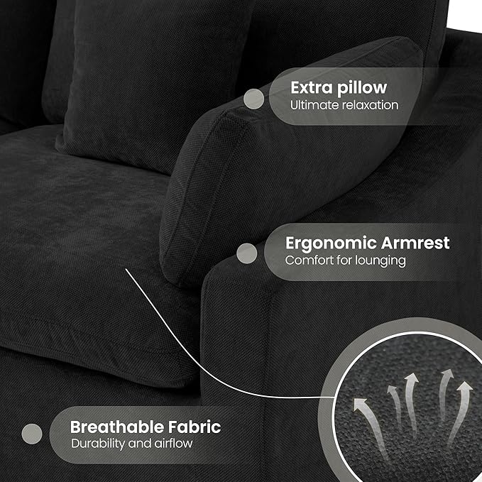 WJShome Cloud Couch for LivingRoom,190" U Shaped Modular Sectional Sofa with Ottoman,Down Filled 9 Seater Convertible Sleeper Sofa Bed Oversized Furniture Sets,Black