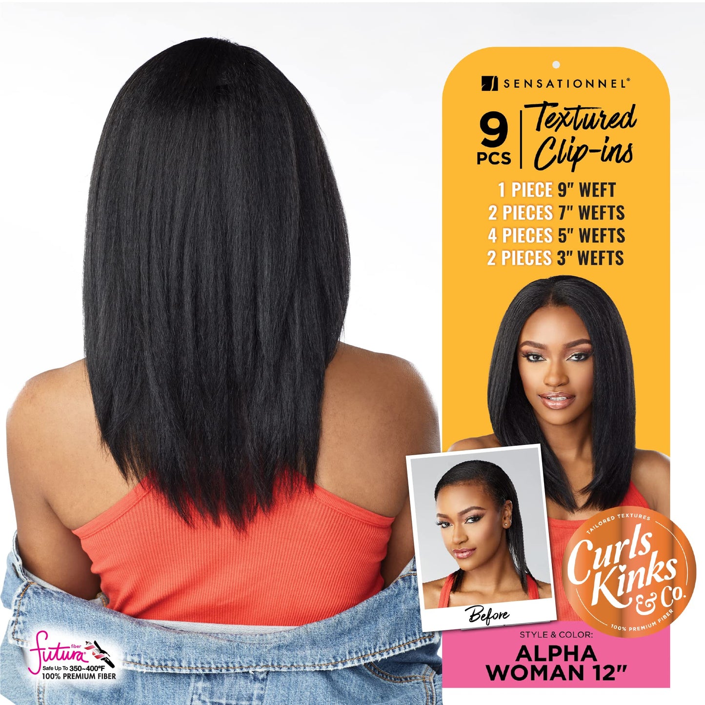 Sensationnel Curls Kinksandco Clip In - Alpha Woman 12 Inch 9 Piece Pack Easy to Use Clips for Natural 3C to 4C Hair (T2/30)