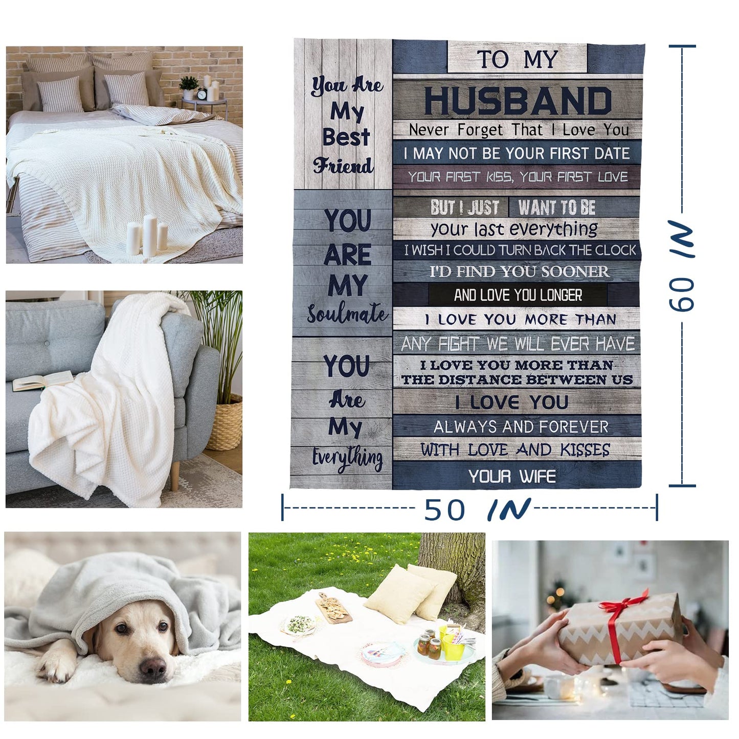 Yamco Husband Gifts from Wife - Gifts for Him Husband 60" x 50" Blankets - Best Husband Gifts for Christmas - Cool Anniversary Birthday Gifts for Husband - Christmas Valentines Day Husband Gift Ideas
