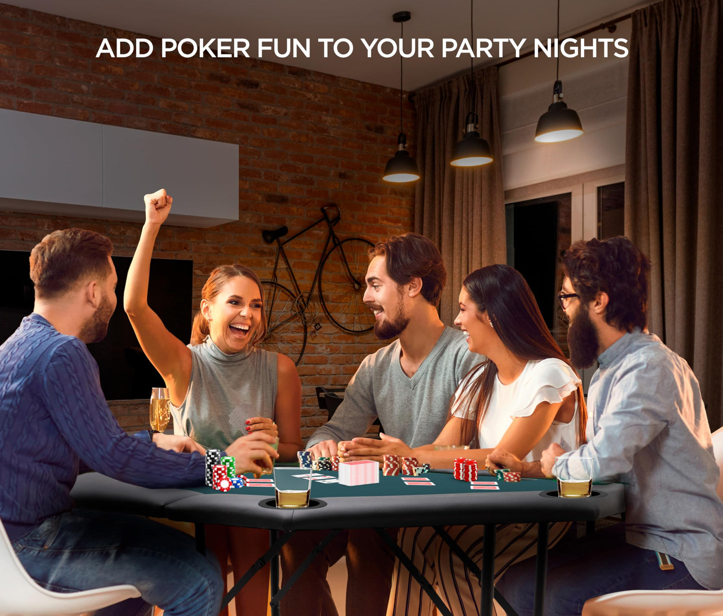 ZivPlay Poker Table Foldable Texas Holdem Poker Table Portable with Folding Legs for Card Game and Casino Gambling 8 Player Octagon