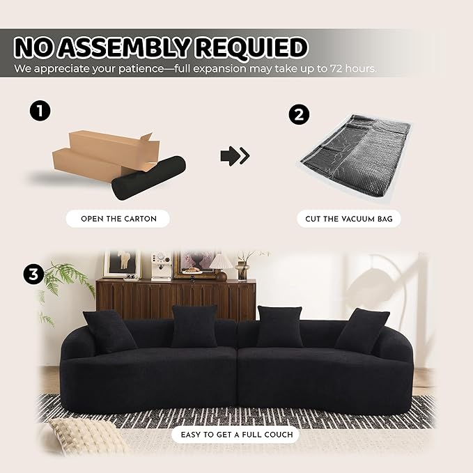 110" Oversized Modern Curved Cloud Sectional Sofa, Luxury Plush Chenille 4-Seater Deep Wide Seat Couch with 4 Pillows, No Assembly Needed Apartment Living Room Furniture, Brown