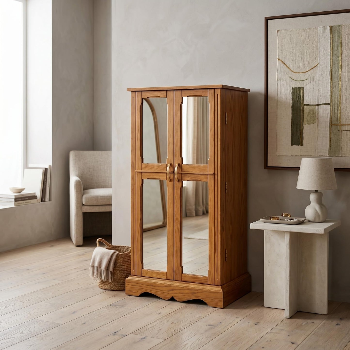 Hives & Honey Chelsea Standing Jewelry Armoire Cabinet, Jewelry Storage Organizer with Top Flip Mirror, 2 Doors, 7 Drawers, Jewelry Chest Armoire, Jewelry Box for Necklace, Earring, Bracelet, Walnut