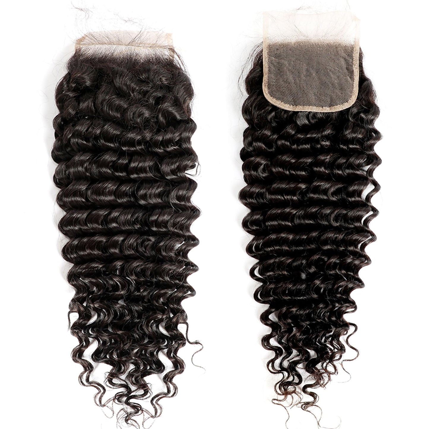 DSEKCAIN 5x5 Deep Wave Closure Transparent HD 5x5 Lace Closure Deep Wave 100% Real Human Hair Slightly Pre Plucked Natural Black
