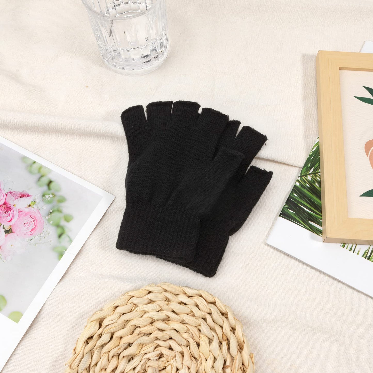 NZKNP Black Fingerless Gloves for Women Men Fingerless Gloves for Women Men Winter Warm Knitted Cold Weather Glove with Finger Holes