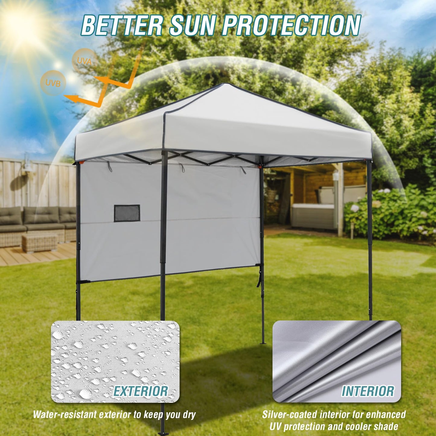 EAGLE PEAK Instant Pop Up Canopy with Adjustable Sun Wall 6x4, Straight Lightweight Compact Portable Tent with Carry Bag, Gray
