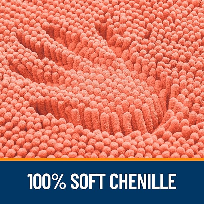 OLANLY Bathroom Rugs 40x32, Extra Soft Absorbent Chenille Bath Rugs, Rubber Backing Quick Dry, Machine Washable Bath Mats for Bathroom Floor, Tub and Shower, Home Decor Accessories, Coral