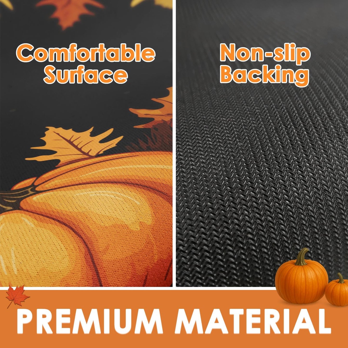 Nesphy Autumn Leaves Pumpkin Bath Mat for Bathroom, Fall Thanksgiving Quick Dry and Super Absorbent Bath Mat Rug, Non Slip Rubber Backing Floor Rug 17x30 Inches for Kitchen Bedroom Indoor
