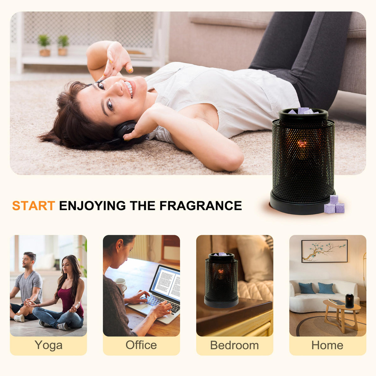 CVHOMEDECO. Electric Wax Melt Warmer Punched Double Metal Tart Warmer Decorative Candle Warmer Burner for Scented Candles, Wax Melts and Tarts to Freshen Room, Idea for Home/Office Decor., Black